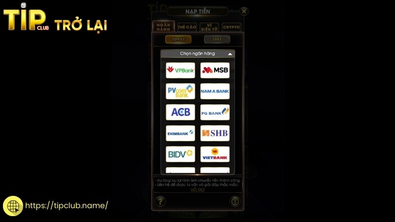 Nạp tiền Tipclub nhanh chóng chỉ 1 phút 