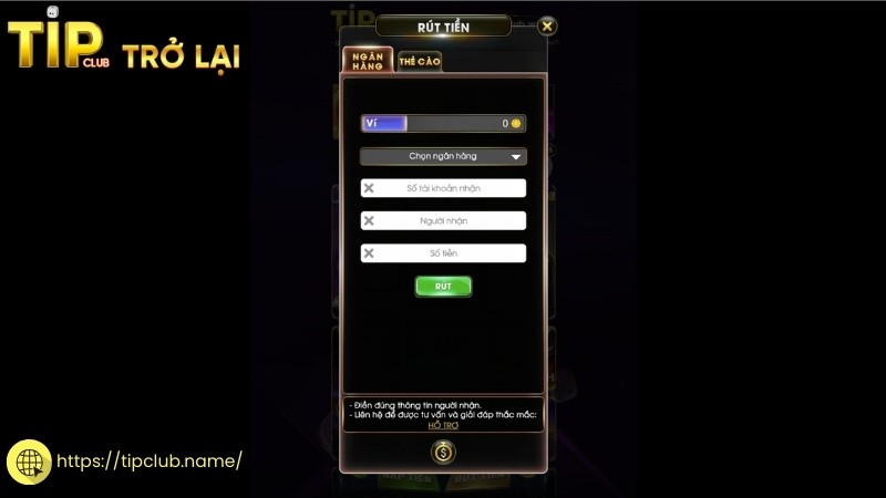 Rút tiền Tipclub nhanh chóng